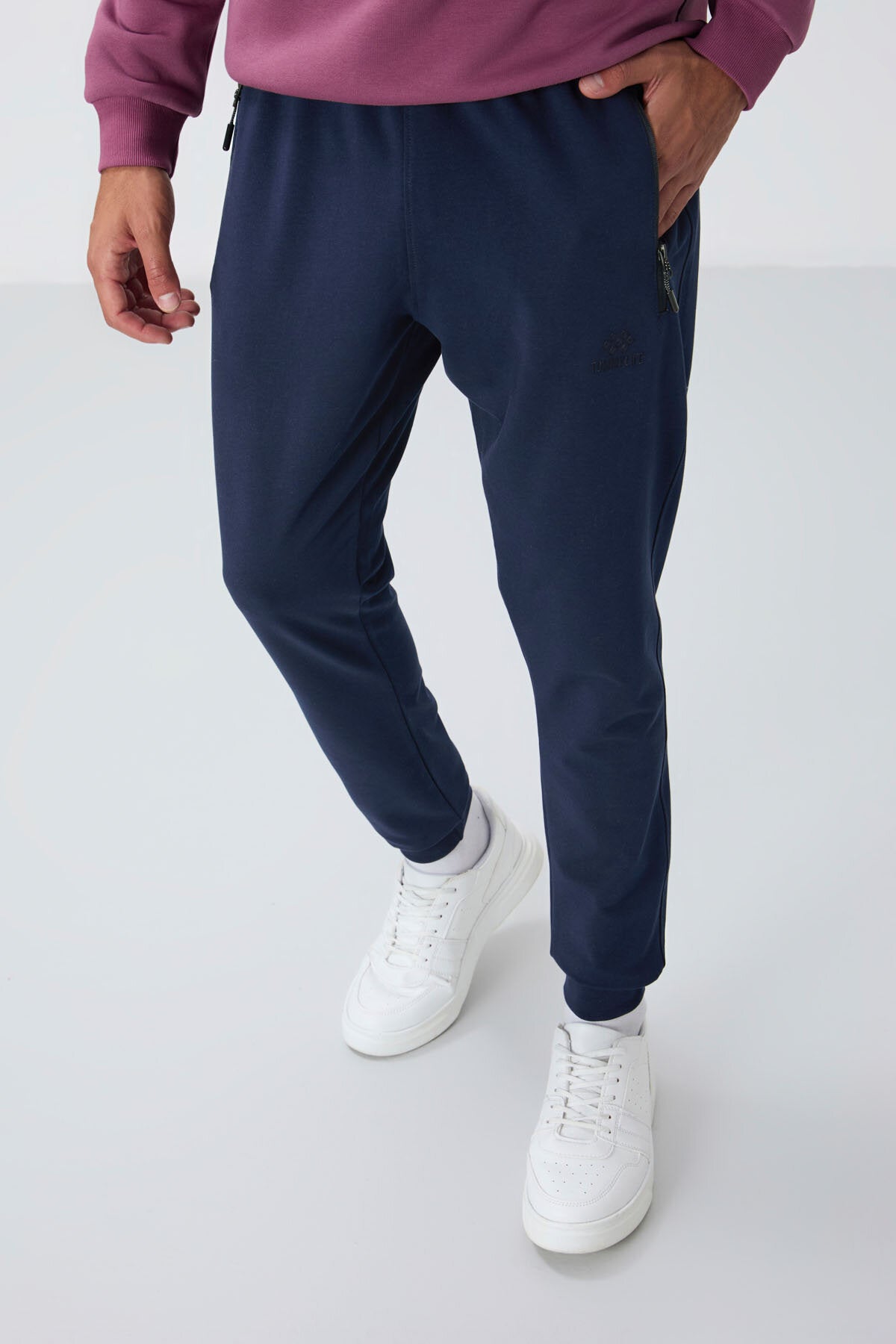 İndigo Fermuar Cepli Standart Kalıp Jogger Erkek Eşofman Alt - 84651