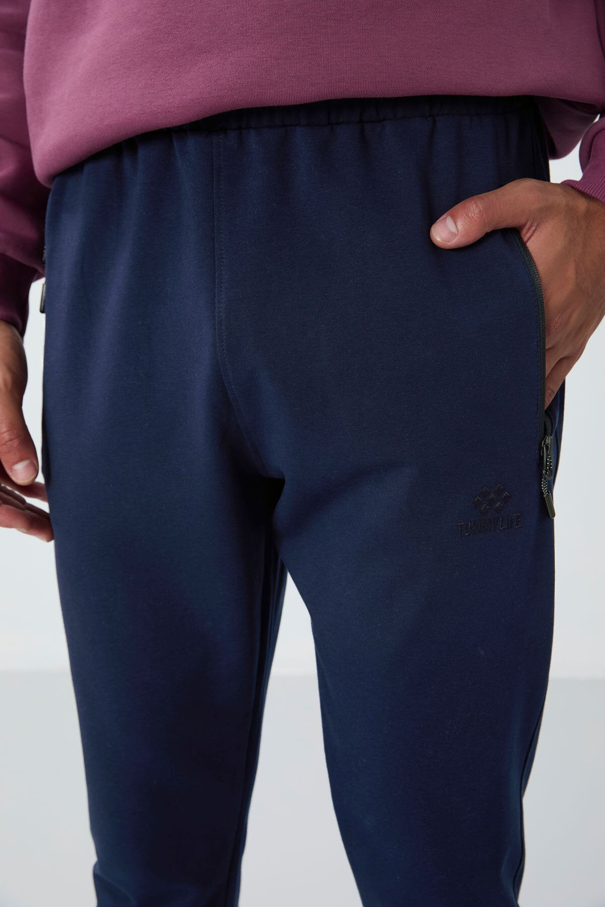 İndigo Fermuar Cepli Standart Kalıp Jogger Erkek Eşofman Alt - 84651