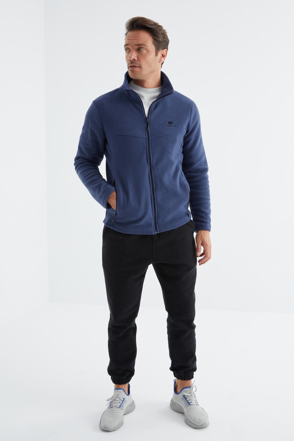 İndigo Fermuarlı Dik Yaka Standart Kalıp Erkek Polar Sweatshirt - 88134