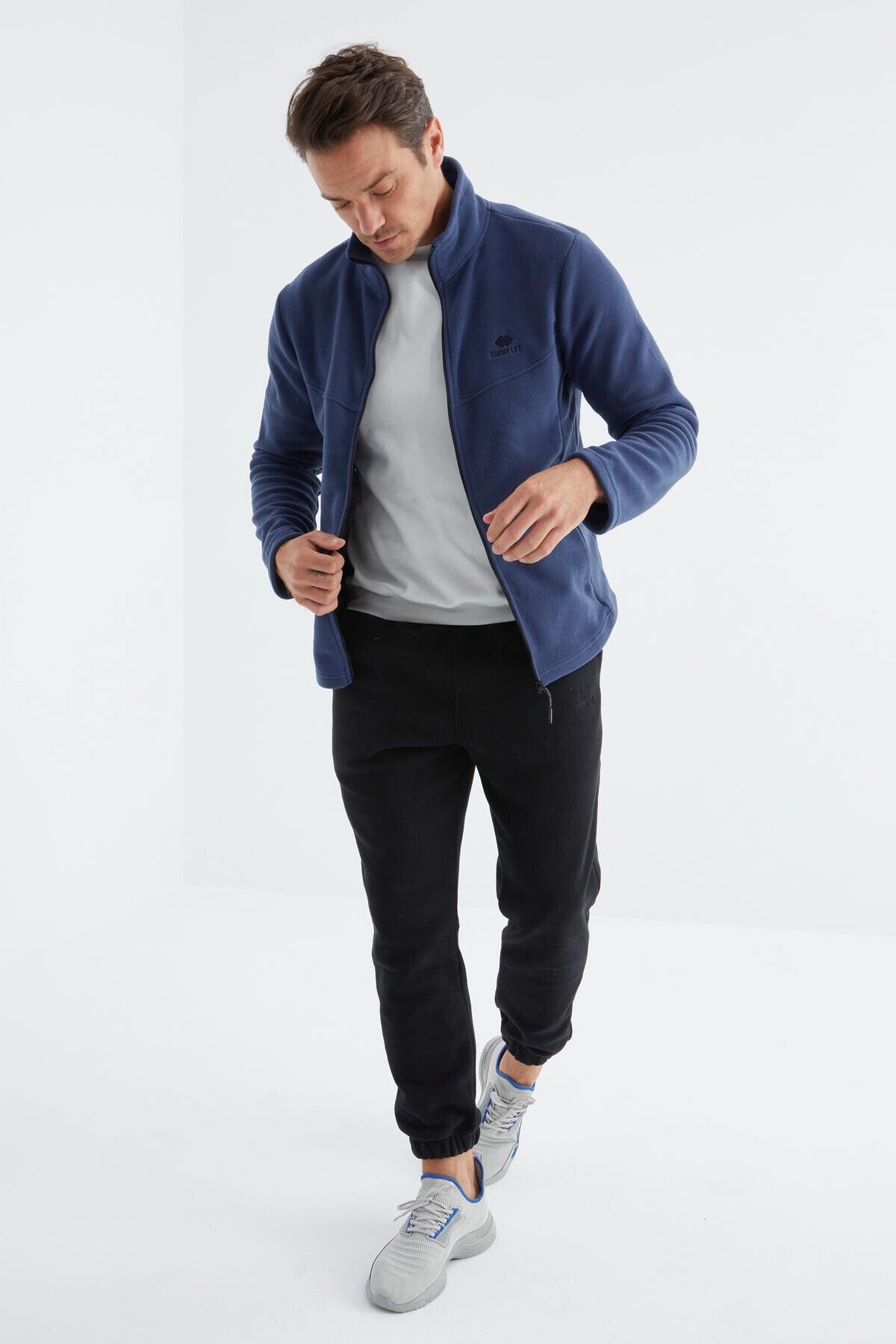 İndigo Fermuarlı Dik Yaka Standart Kalıp Erkek Polar Sweatshirt - 88134