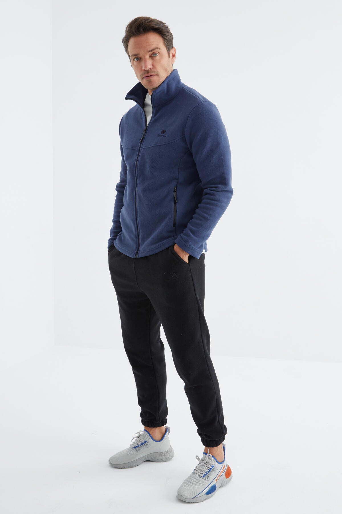 İndigo Fermuarlı Dik Yaka Standart Kalıp Erkek Polar Sweatshirt - 88134