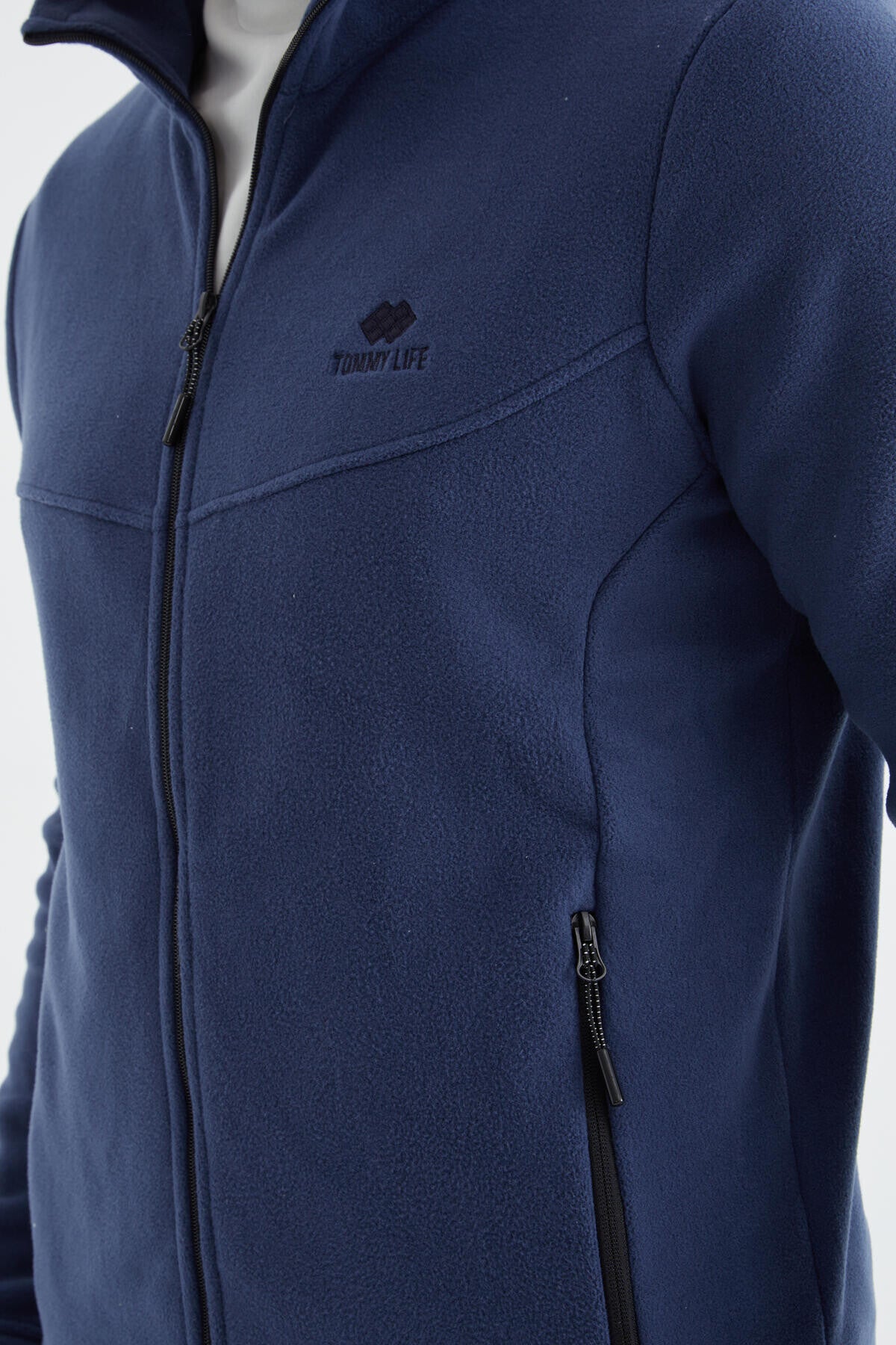 İndigo Fermuarlı Dik Yaka Standart Kalıp Erkek Polar Sweatshirt - 88134