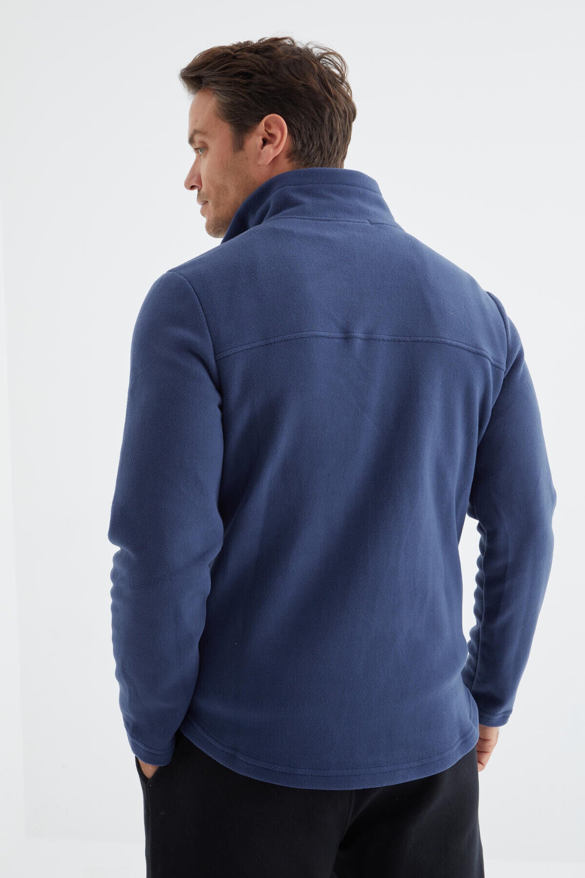 İndigo Fermuarlı Dik Yaka Standart Kalıp Erkek Polar Sweatshirt - 88134
