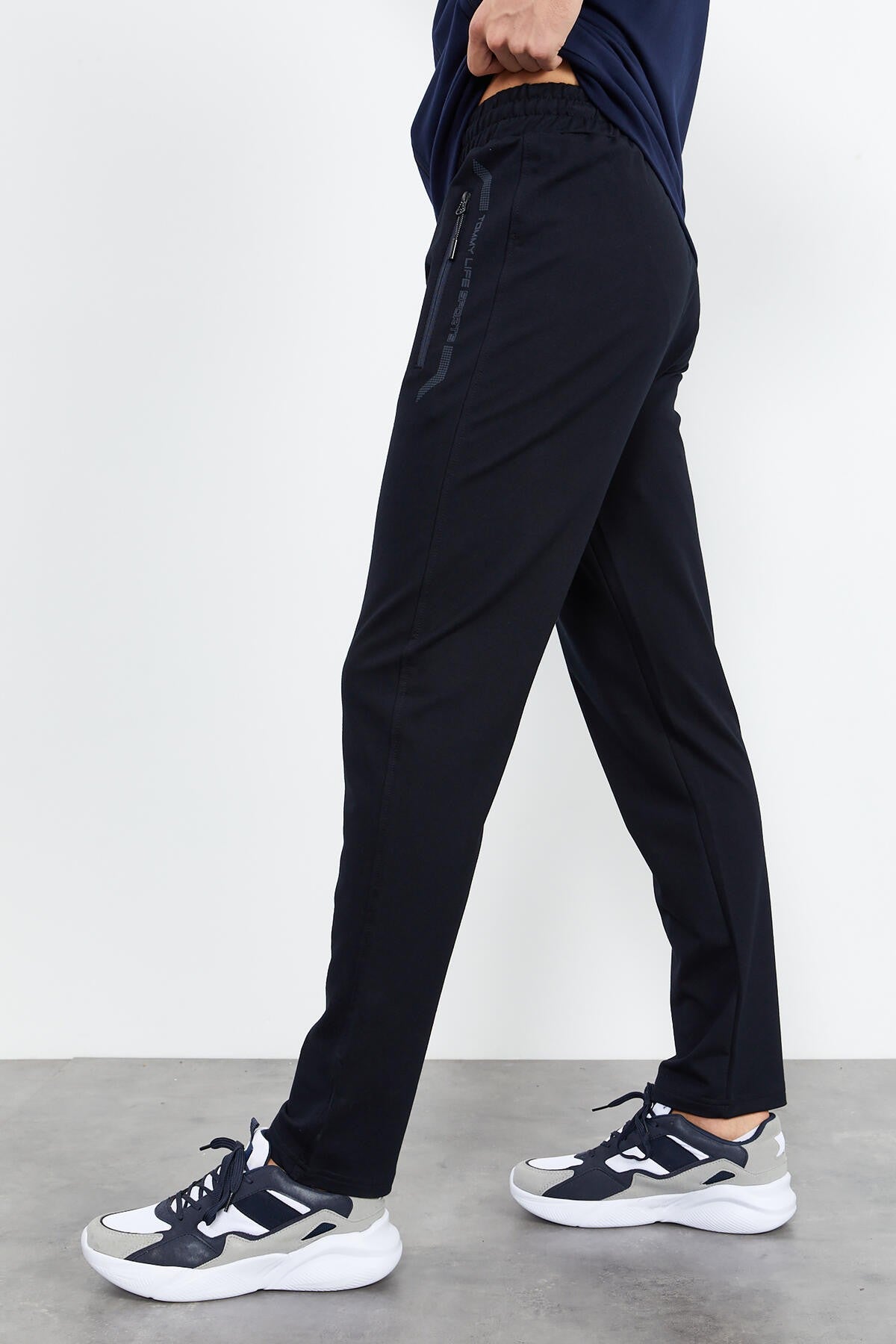 İndigo - Lacivert Dik Yaka Fermuarlı Standart Kalıp Klasik Paça Erkek Eşofman Takımı - 85152