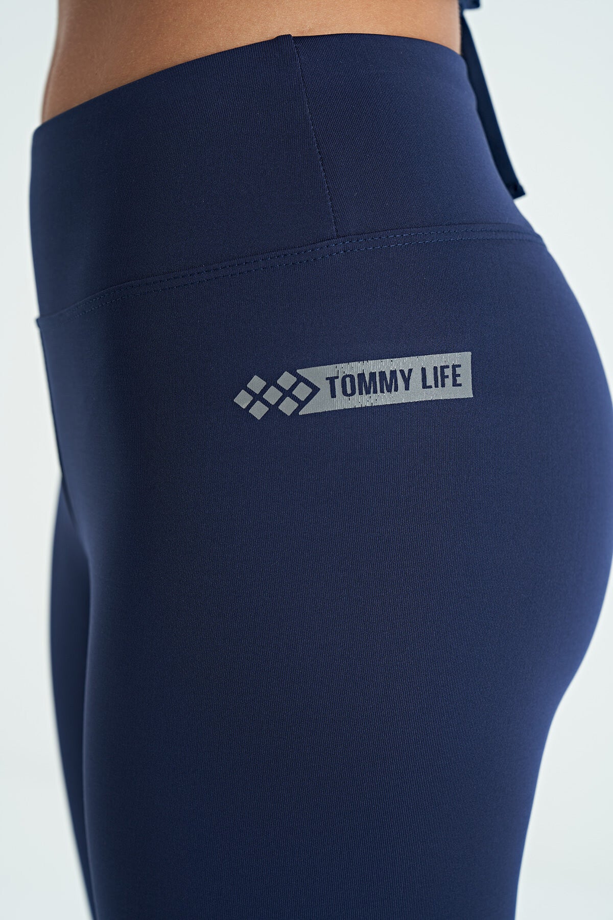İndigo Logo Baskı Detaylı Yüksek Bel Dalgıç Kumaş Slim Fit Kadın Tayt - 94627