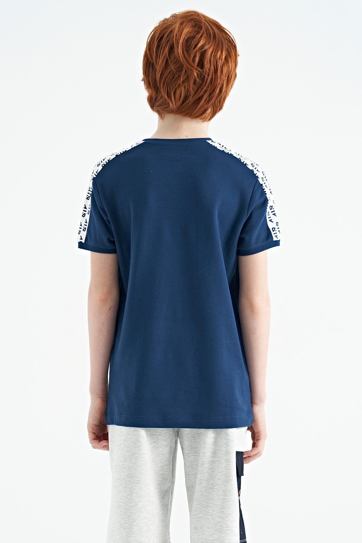 İndigo Omuz Baskı Detaylı Standart Kalıp O Yaka Erkek Çocuk T-Shirt - 11121