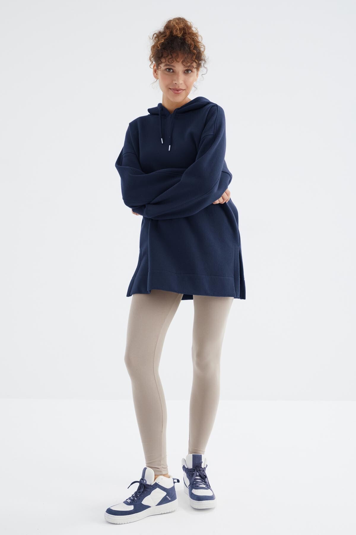 İndigo Reglan Kol Basic Kapüşonlu Oversize Sweatshirt Tunik - 97242