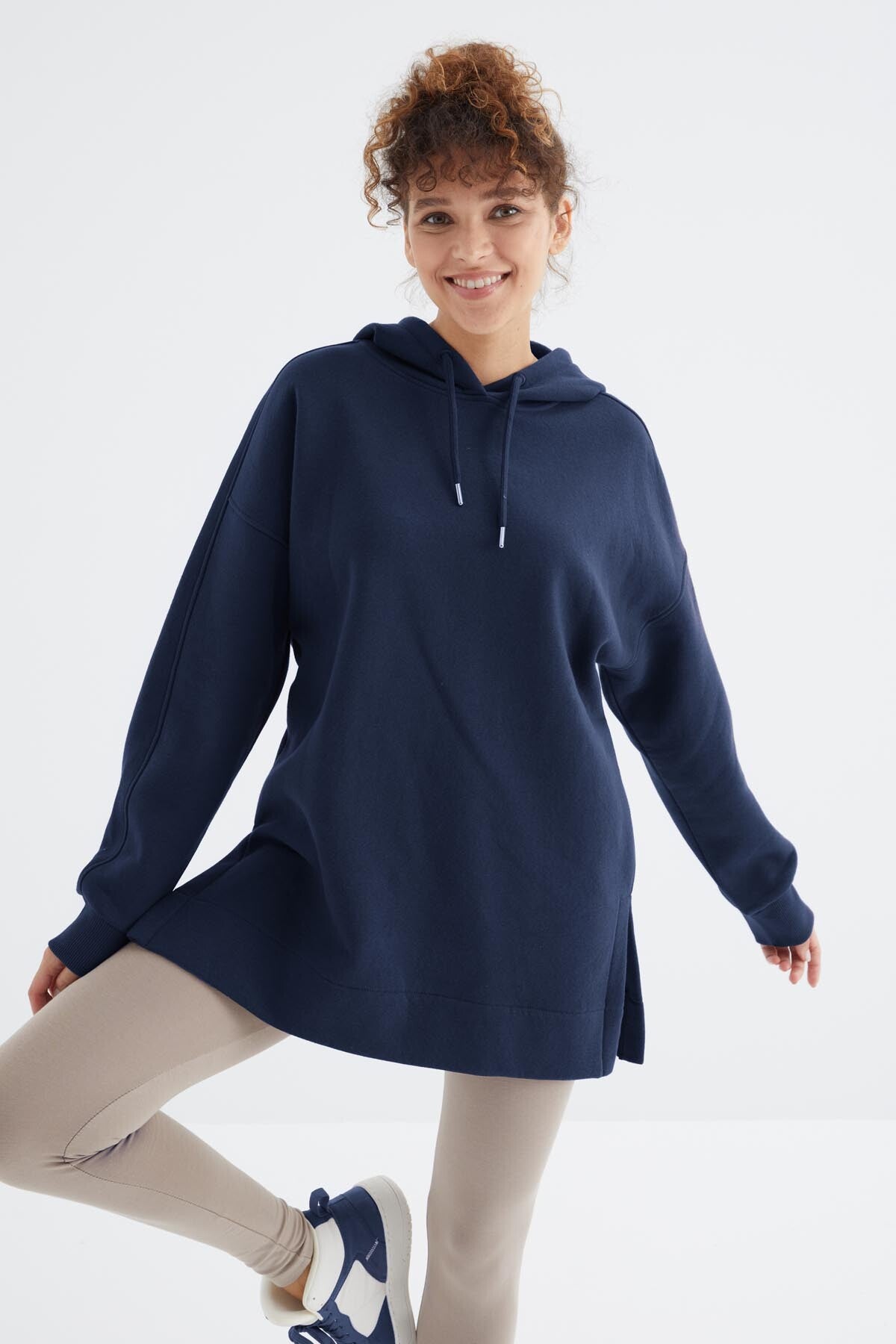 İndigo Reglan Kol Basic Kapüşonlu Oversize Sweatshirt Tunik - 97242