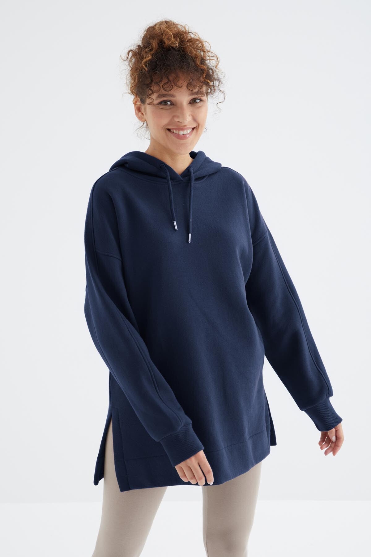 İndigo Reglan Kol Basic Kapüşonlu Oversize Sweatshirt Tunik - 97242
