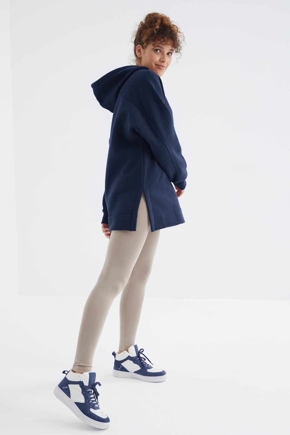 İndigo Reglan Kol Basic Kapüşonlu Oversize Sweatshirt Tunik - 97242