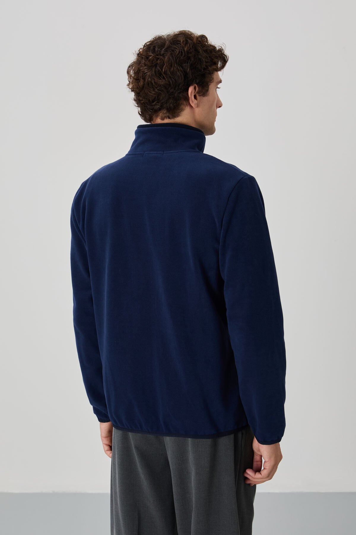 İndigo Yazı Nakışlı Dik Yaka Fermuarlı Standart Kalıp Erkek Sweatshirt Polar - 87992