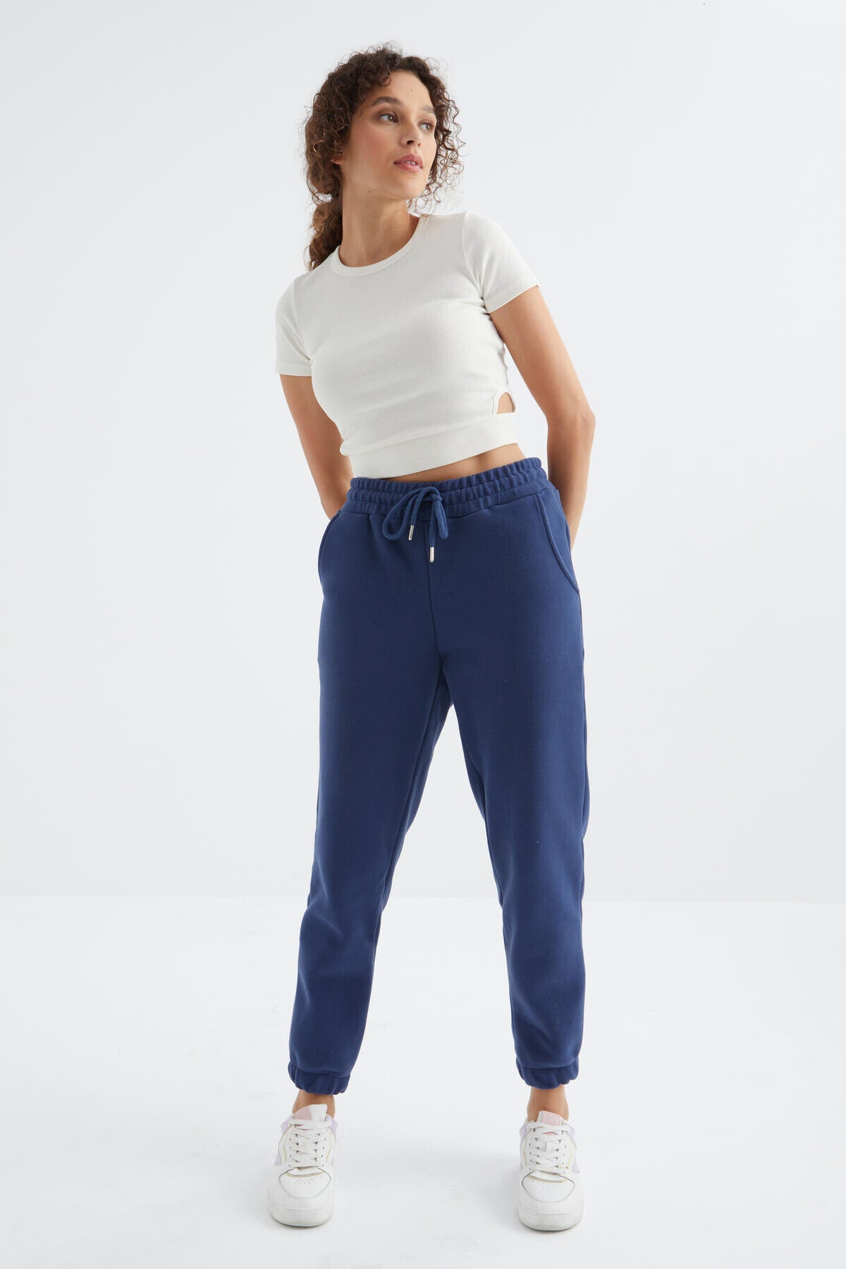 İndigo Yüksek Bel Basic Bağcıklı Jogger Polar Kadın Eşofman Alt - 94622