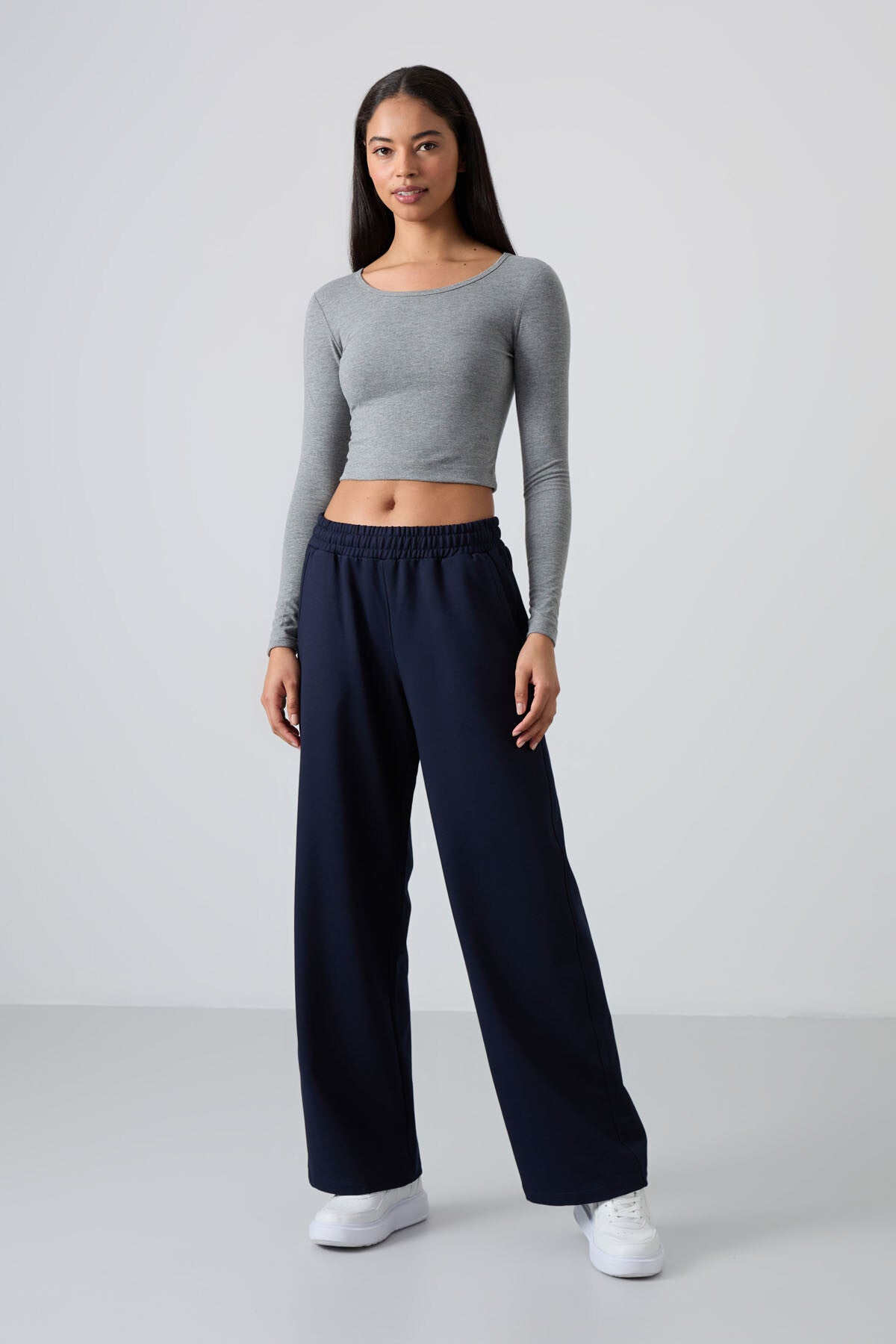 İndigo Yüksek Bel Cepli Rahat Form Geniş Paça Kadın Eşofman Alt - 94567