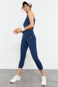 Indigo High Waist Capri-Crop Tank Slim Fit Women's Legging Set - 95284