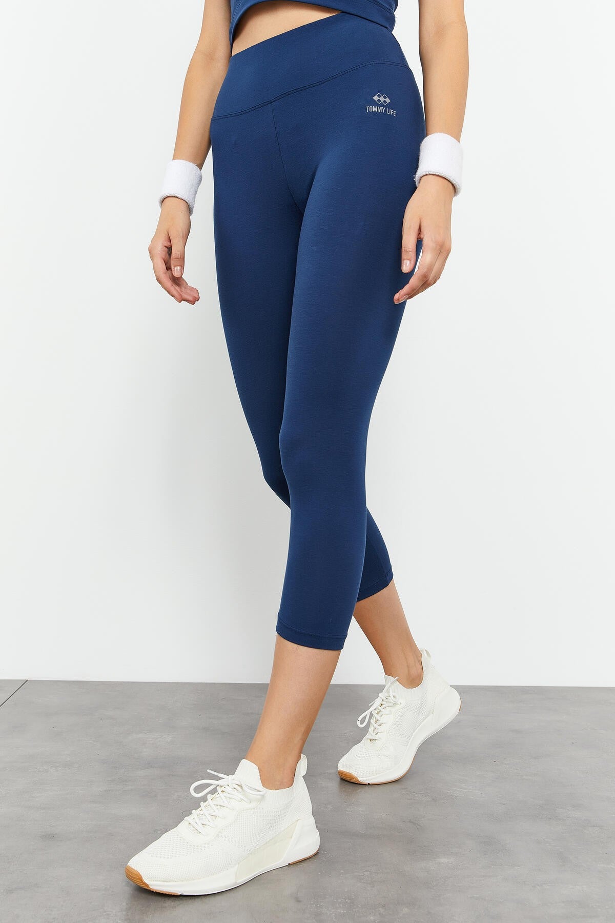 İndigo Yüksek Bel Kapri-Crop Atlet Slim Fit Kadın Tayt Takım - 95284