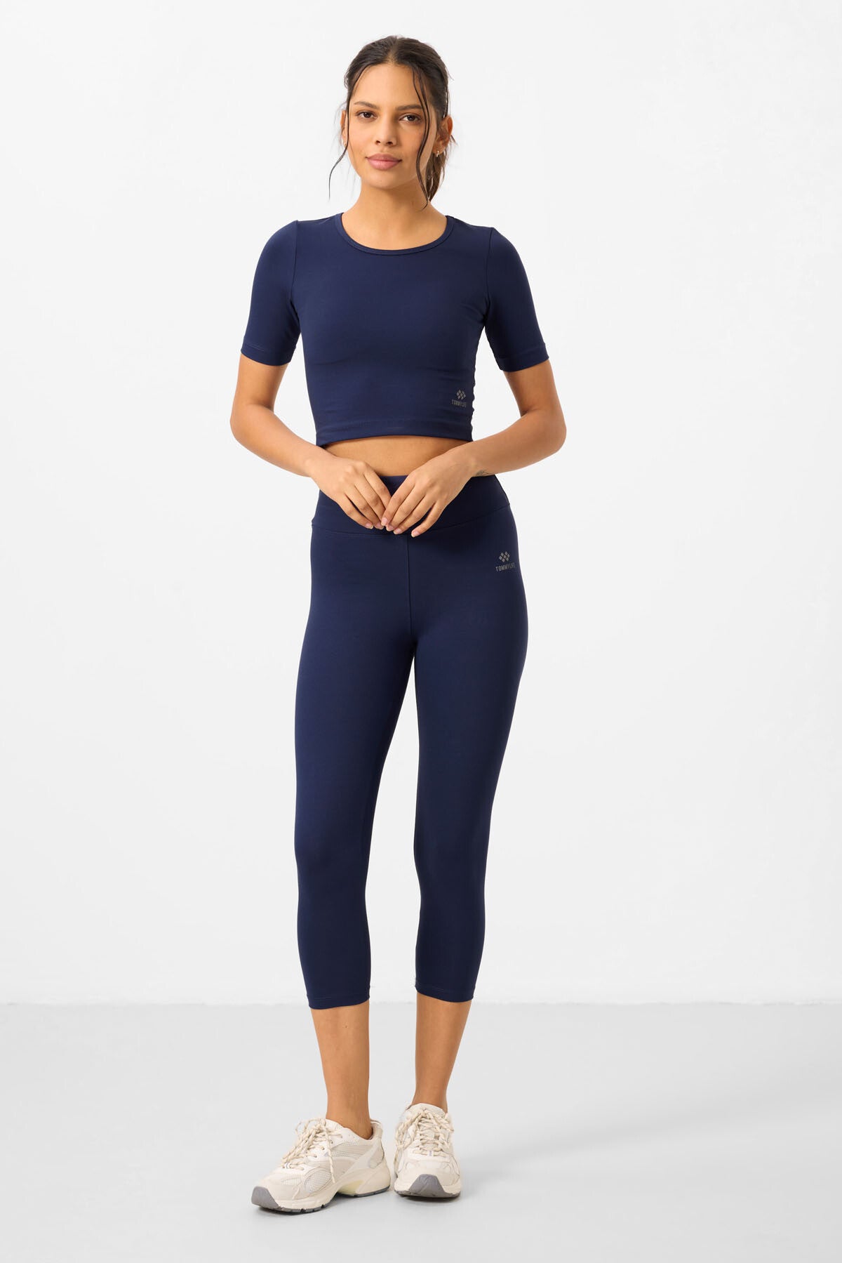 İndigo Yüksek Bel Kapri-Crop T-Shirt Slim Fit Kadın Tayt Takım - 95285