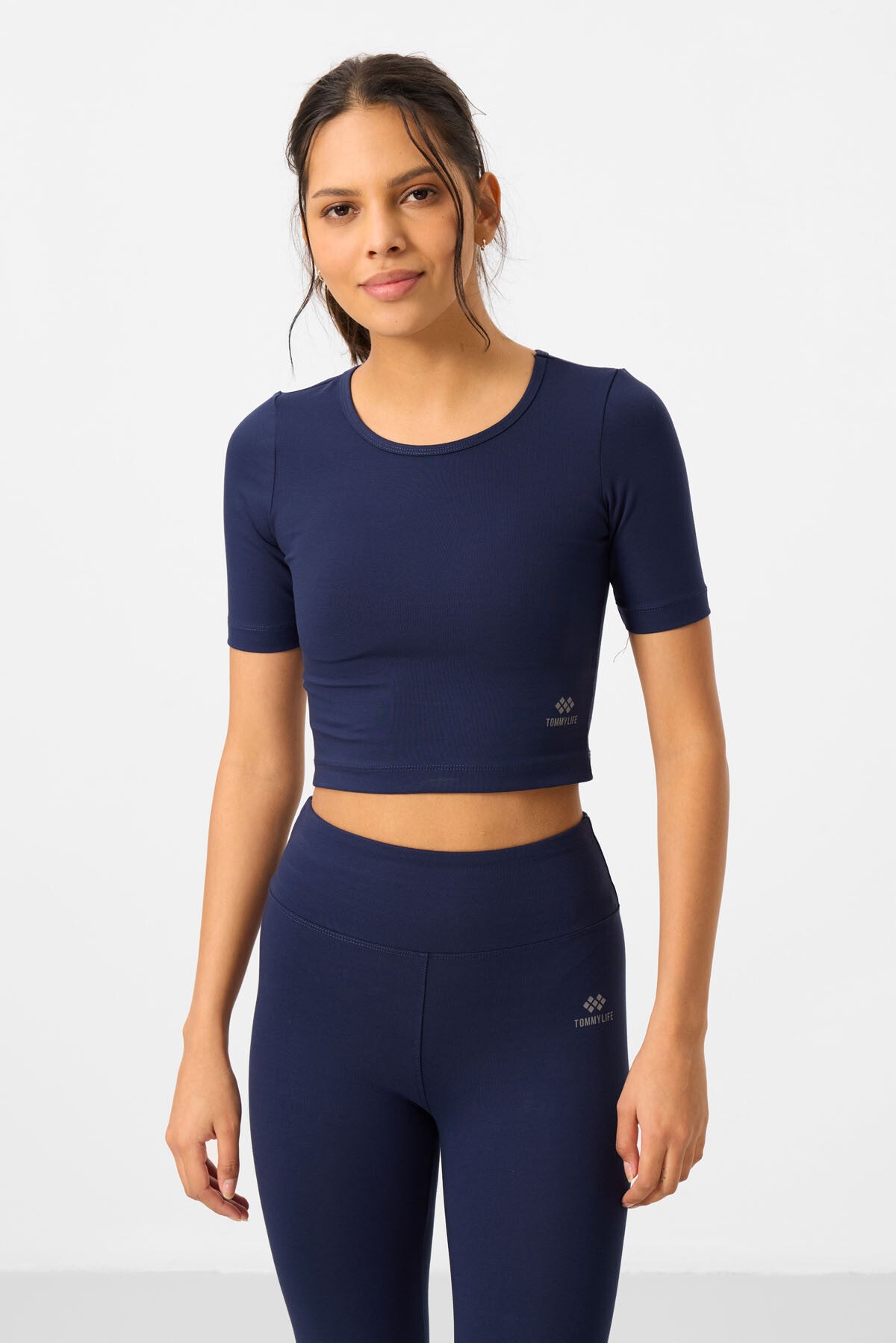 İndigo Yüksek Bel Kapri-Crop T-Shirt Slim Fit Kadın Tayt Takım - 95285