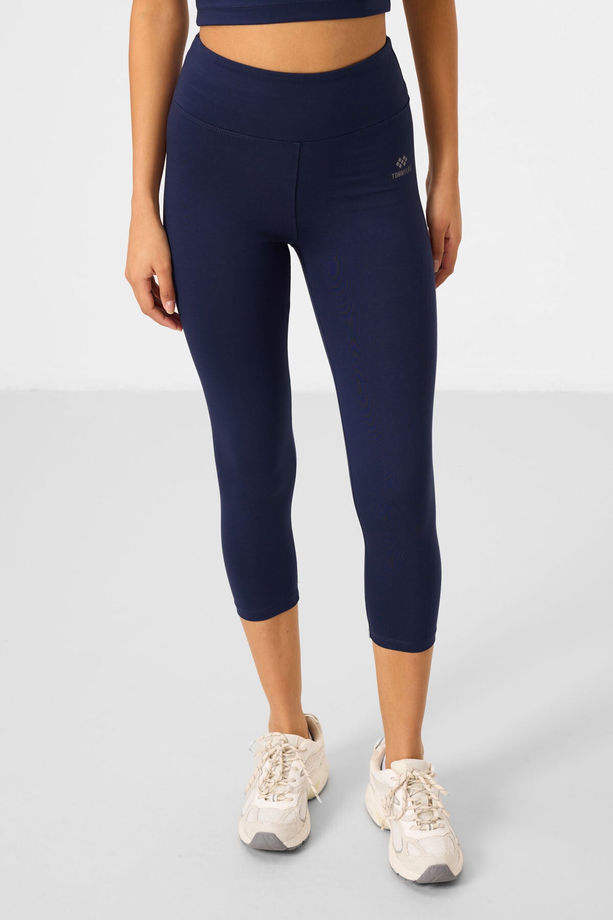 İndigo Yüksek Bel Kapri-Crop T-Shirt Slim Fit Kadın Tayt Takım - 95285