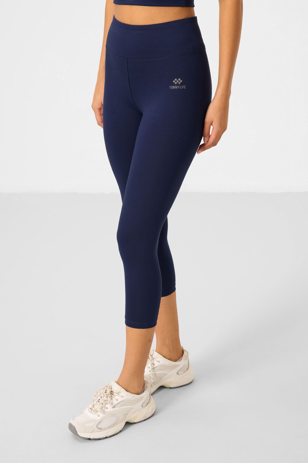 İndigo Yüksek Bel Kapri-Crop T-Shirt Slim Fit Kadın Tayt Takım - 95285