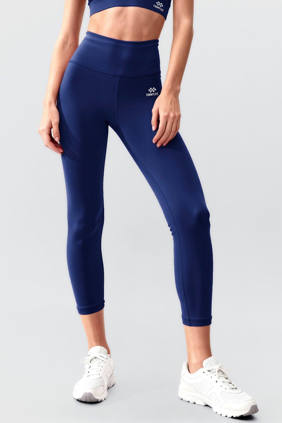 İndigo Yüksek Bel Toparlayıcı Çapraz Sırt Detaylı Slim Fit Kadın Tayt Takım - 95283