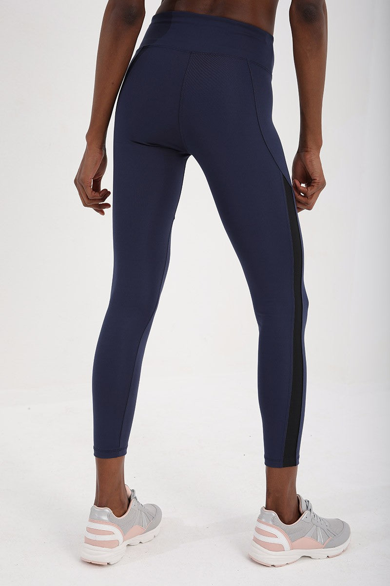 İndigo Yüksek Bel Toparlayıcı Şerit Detaylı Slim Fit Dar Paça Kadın Tayt - 94542