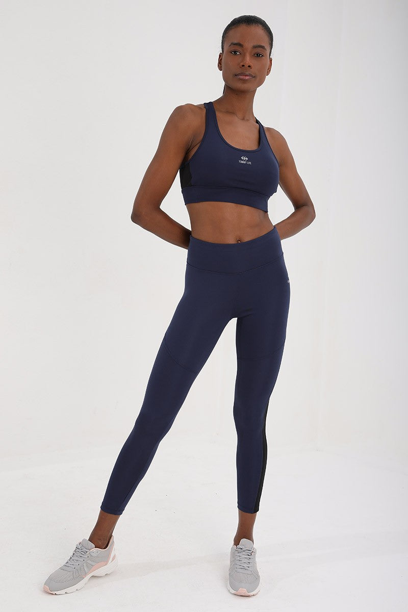 İndigo Yüksek Bel Toparlayıcı Şerit Detaylı Slim Fit Dar Paça Kadın Tayt - 94542