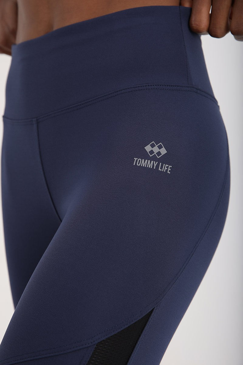 İndigo Yüksek Bel Toparlayıcı Şerit Detaylı Slim Fit Dar Paça Kadın Tayt - 94542
