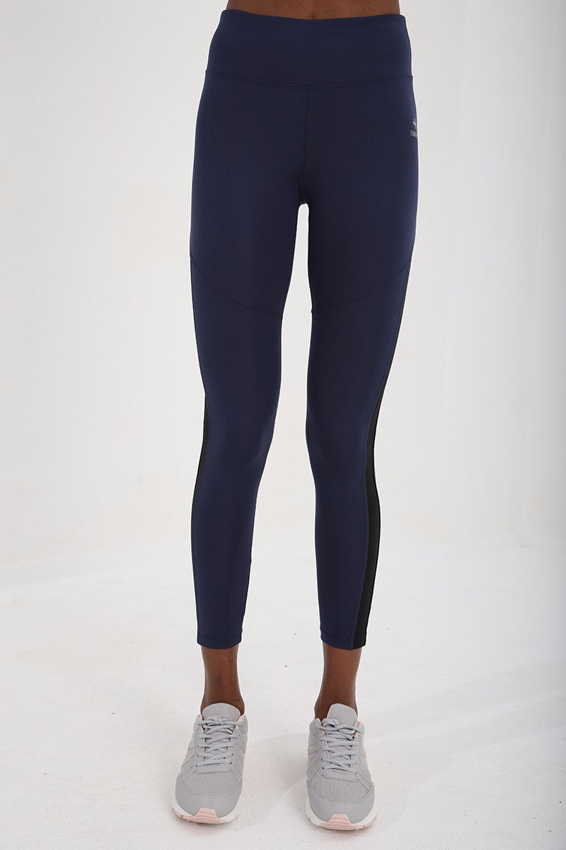 İndigo Yüksek Bel Toparlayıcı Şerit Detaylı Slim Fit Dar Paça Kadın Tayt - 94542