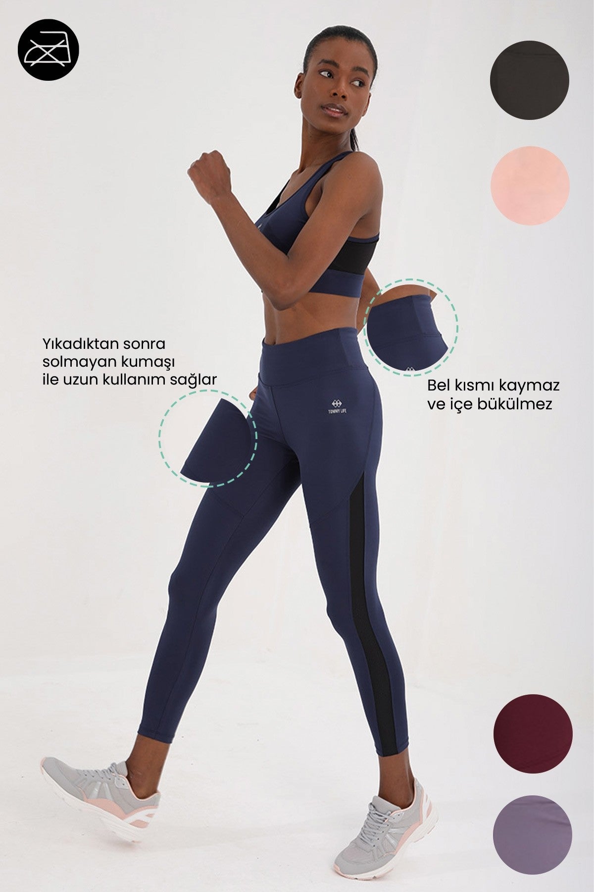İndigo Yüksek Bel Toparlayıcı Şerit Detaylı Slim Fit Dar Paça Kadın Tayt - 94542