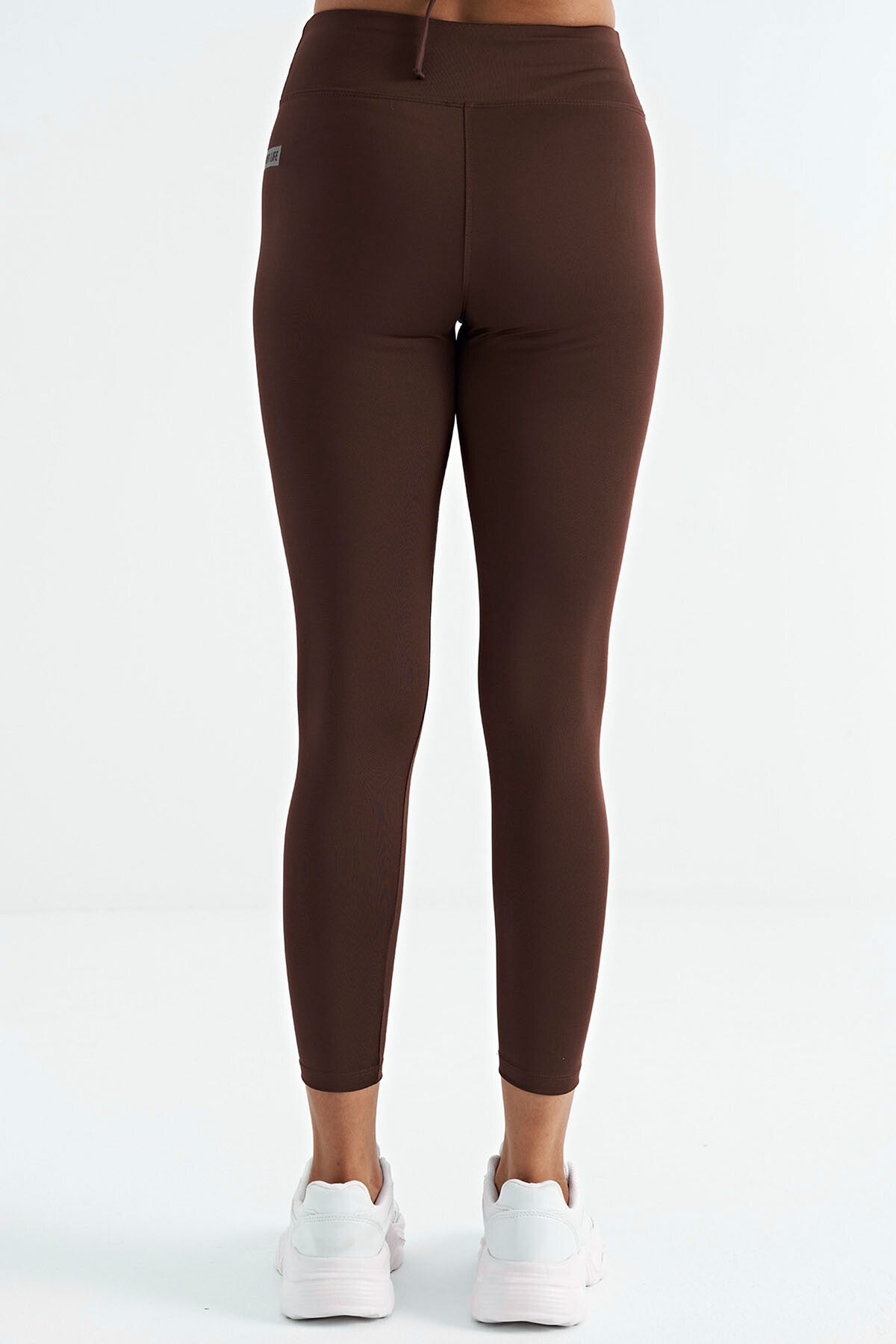 Kahverengi Logo Baskı Detaylı Yüksek Bel Dalgıç Kumaş Slim Fit Kadın Tayt - 94627