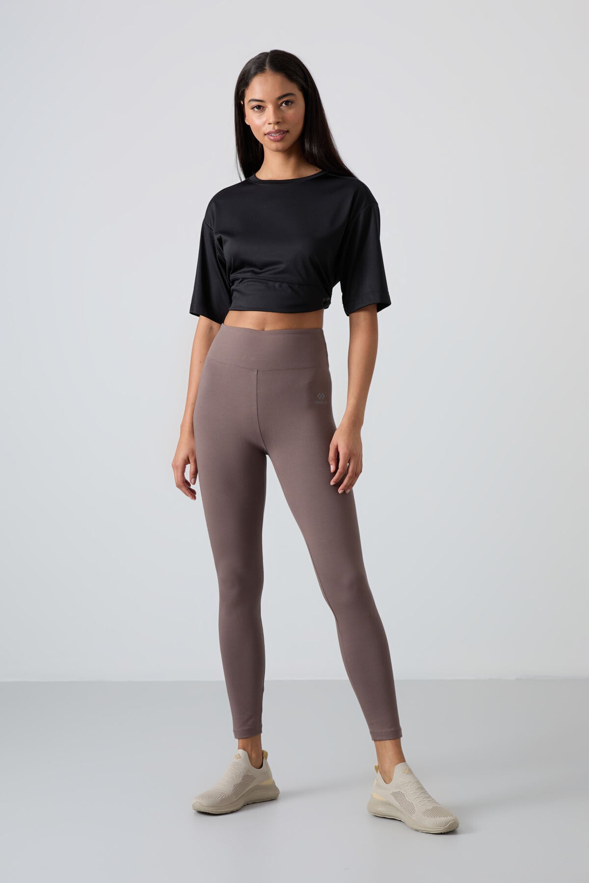 Kahverengi Yüksek Bel Toparlayıcı Slim Fit Dar Paça Kadın Tayt - 94011