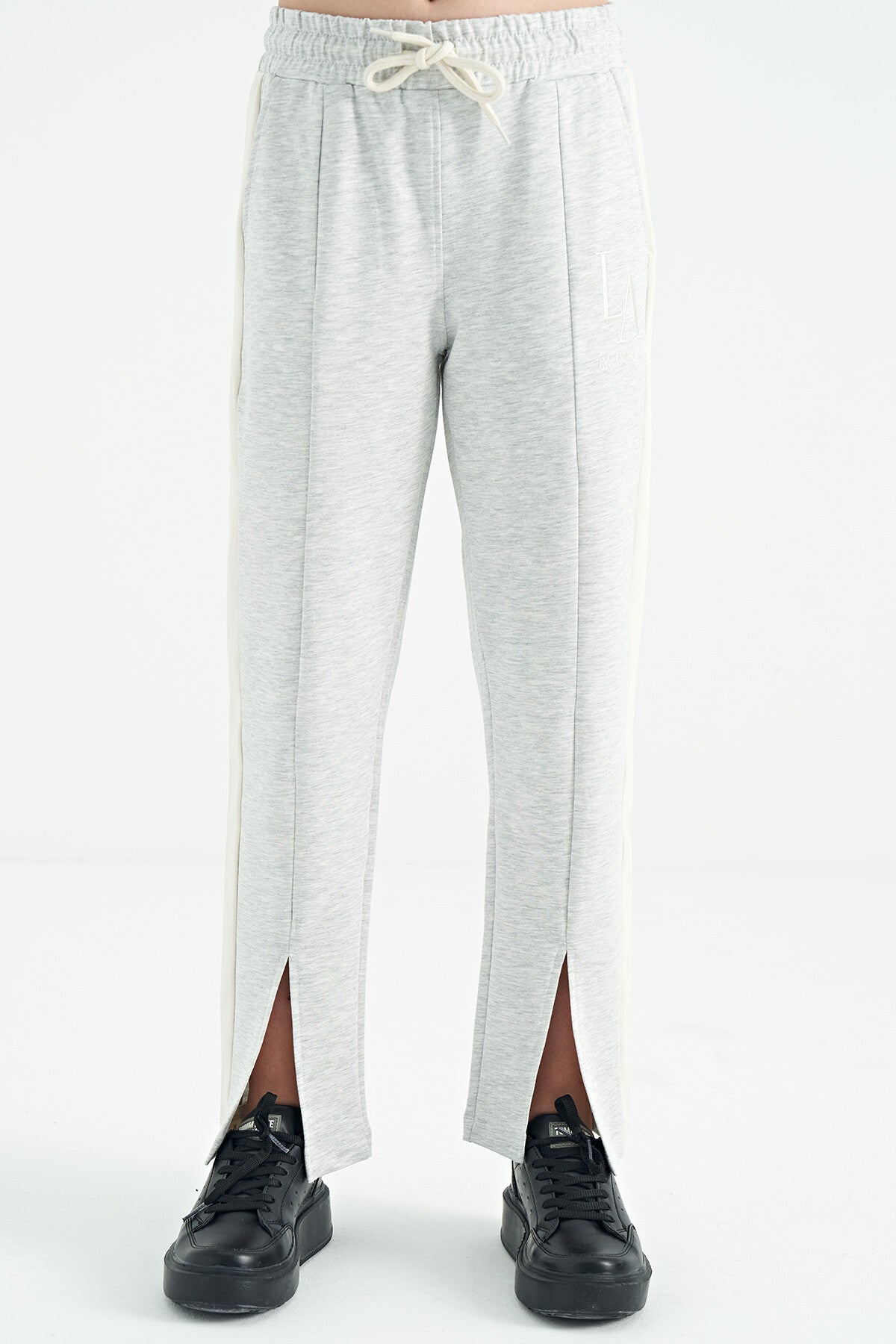 Kar Melanj Yazı Nakış Detaylı Bağcıklı Rahat Kalıp Kız Çocuk Eşofman Alt - 75121