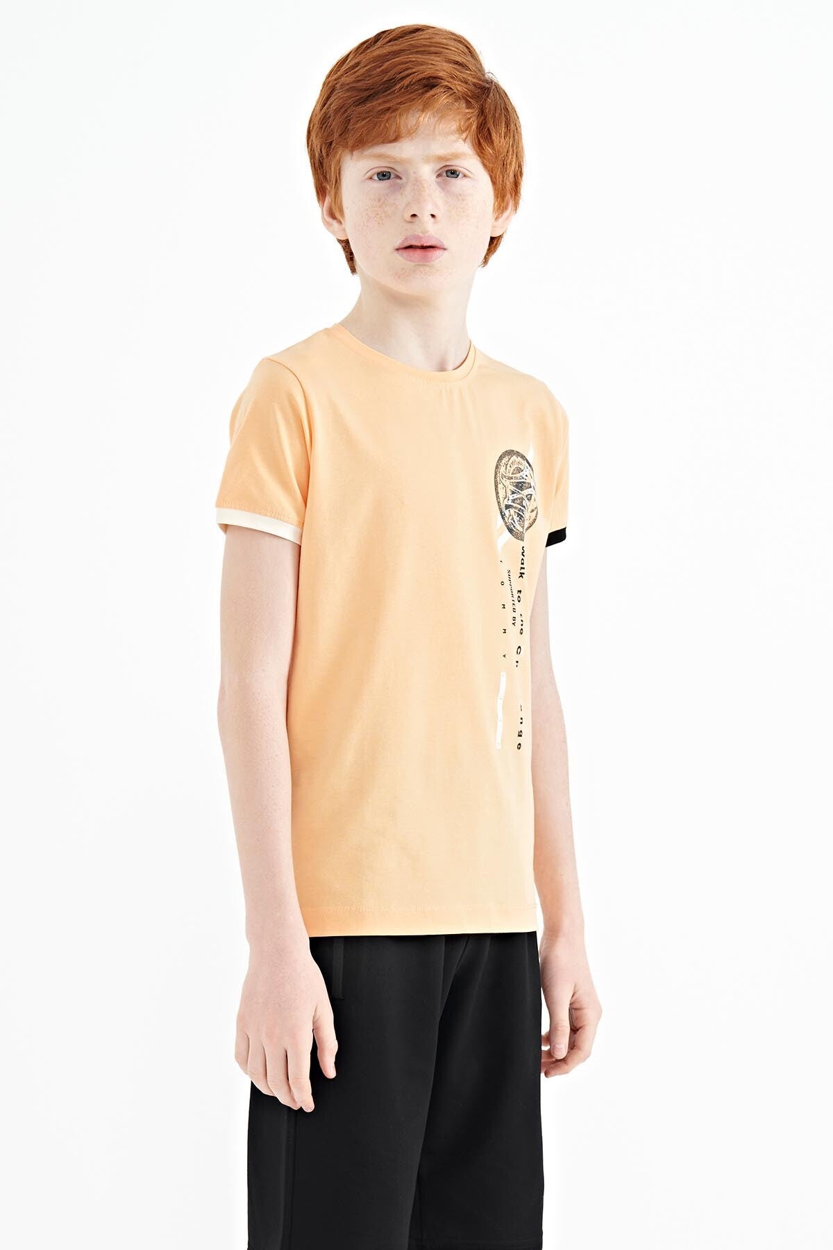 Kavun Içi Baskı Detaylı O Yaka Standart Kalıp Erkek Çocuk T-Shirt - 11131
