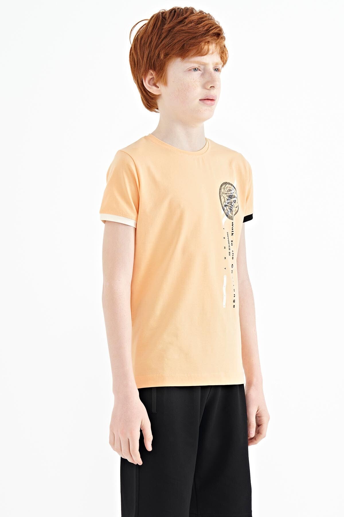 Kavun Içi Baskı Detaylı O Yaka Standart Kalıp Erkek Çocuk T-Shirt - 11131