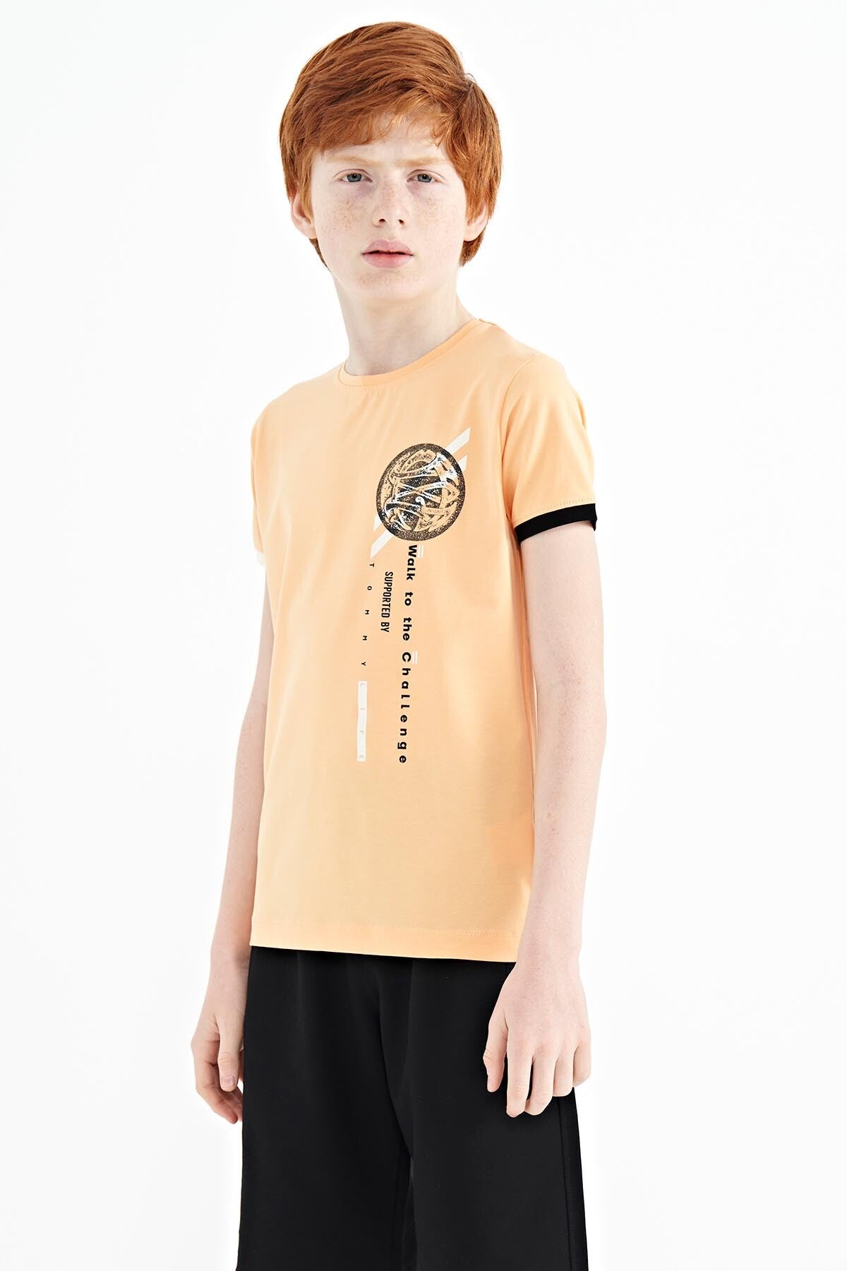 Kavun Içi Baskı Detaylı O Yaka Standart Kalıp Erkek Çocuk T-Shirt - 11131