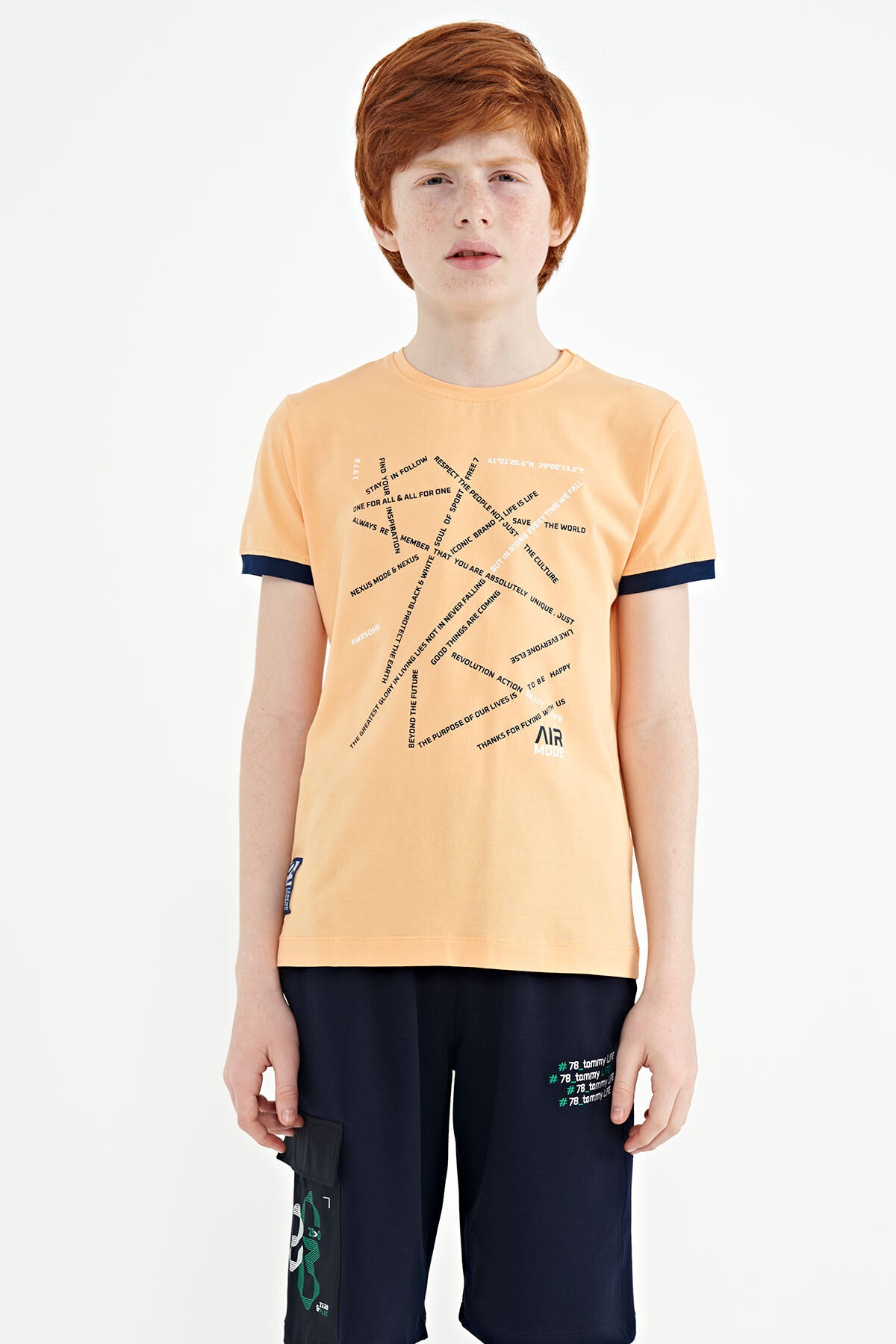 Kavun Içi Minimal Yazı Baskılı Standart Kalıp O Yaka Erkek Çocuk T-Shirt - 11132