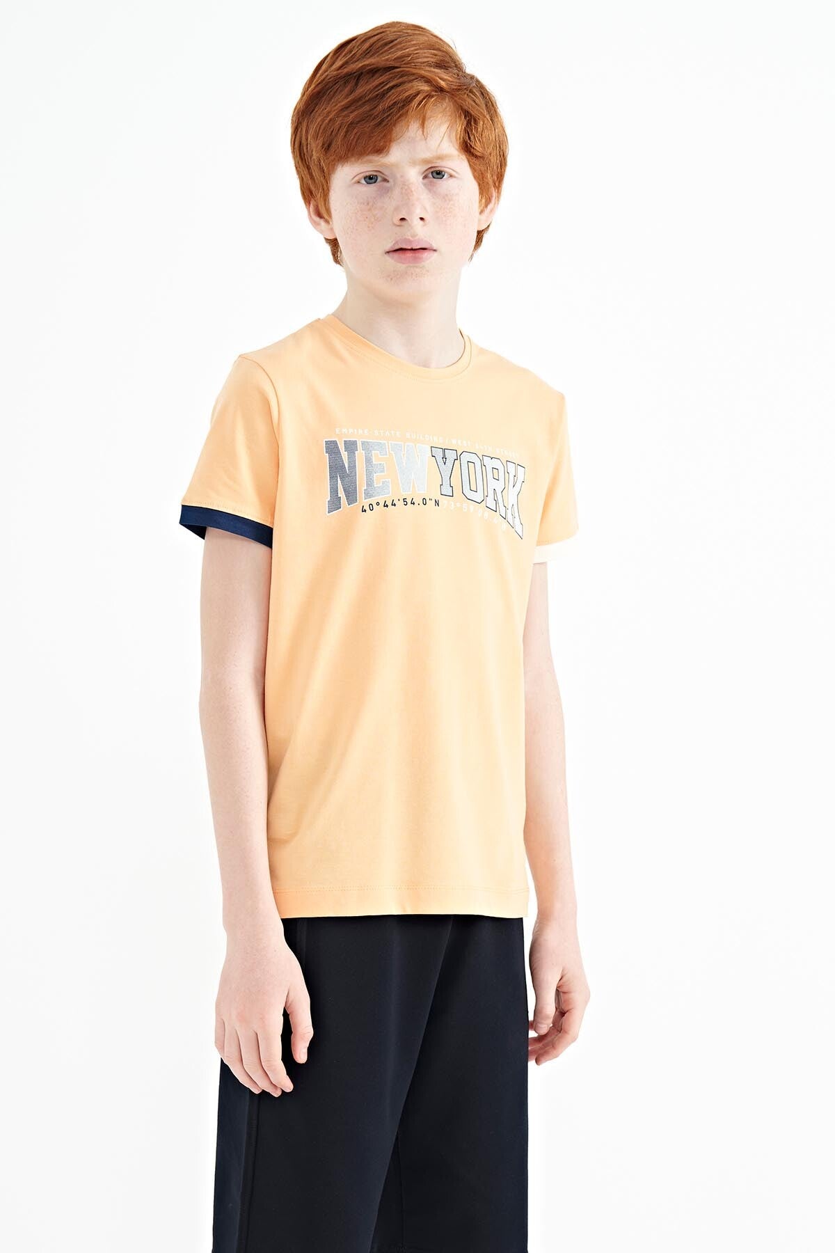 Kavun Içi Yazı Baskılı Standart Kalıp O Yaka Erkek  Çocuk T-Shirt - 11105