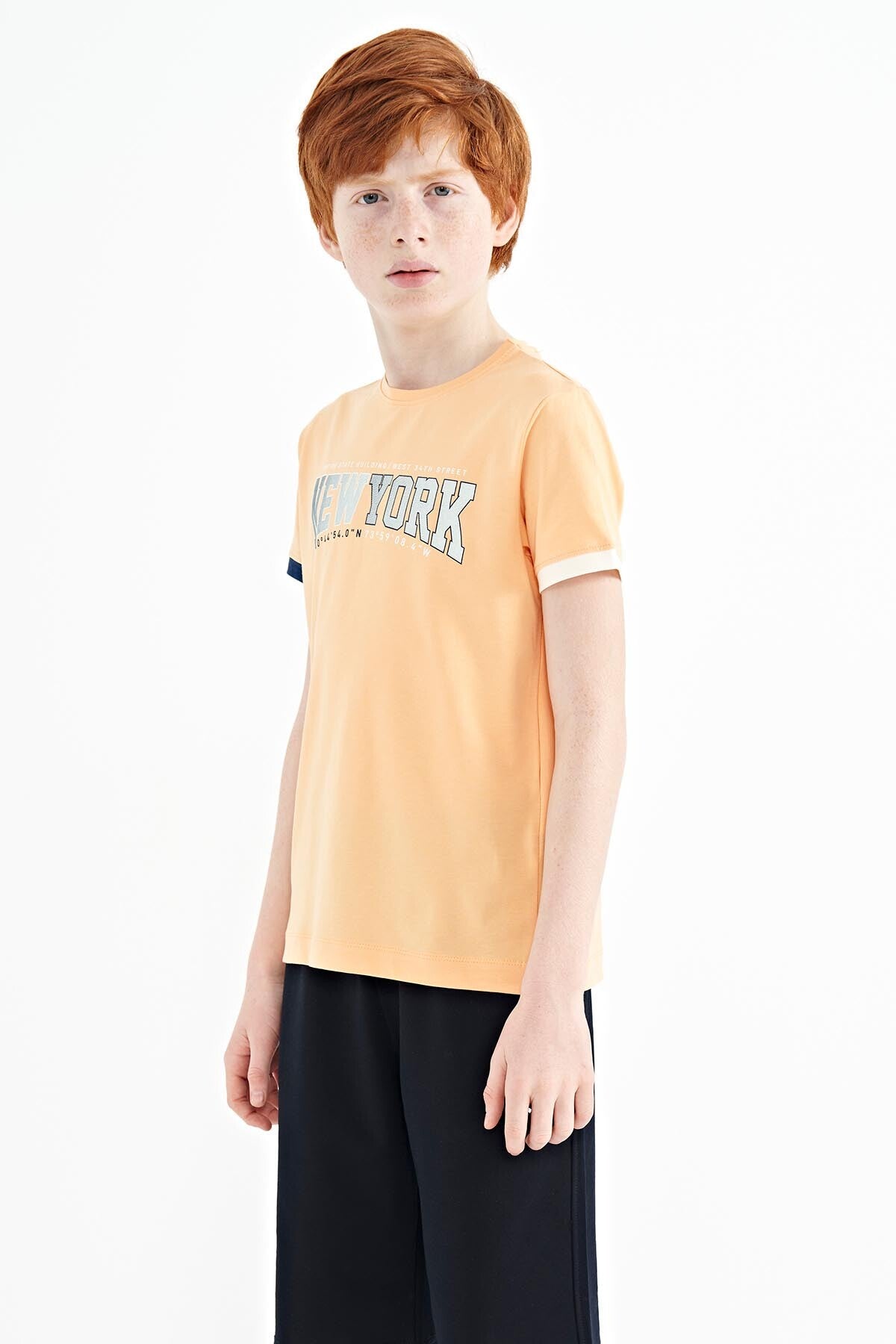 Kavun Içi Yazı Baskılı Standart Kalıp O Yaka Erkek  Çocuk T-Shirt - 11105