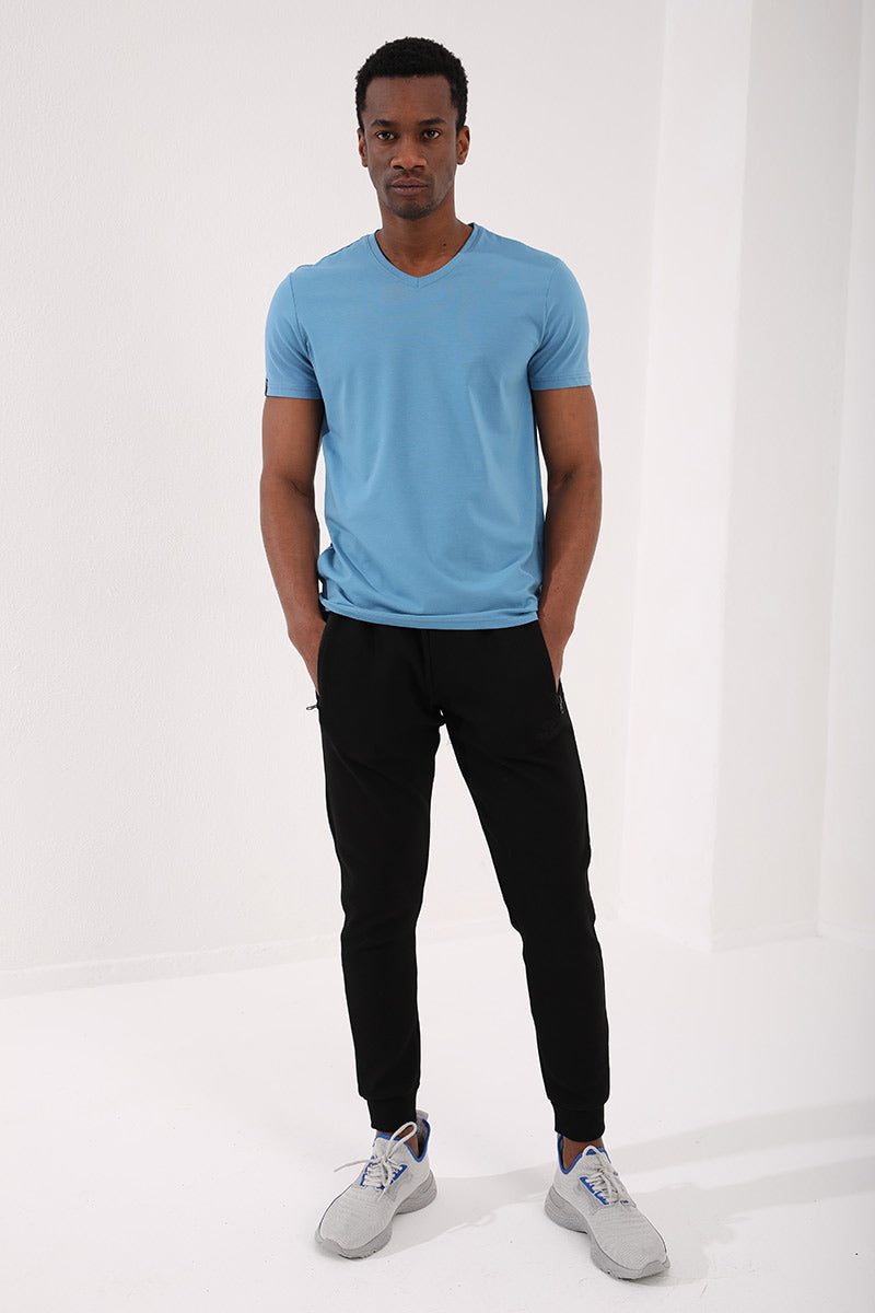 Kirli Mavi Basic Kısa Kol Standart Kalıp V Yaka Erkek T-Shirt - 87912