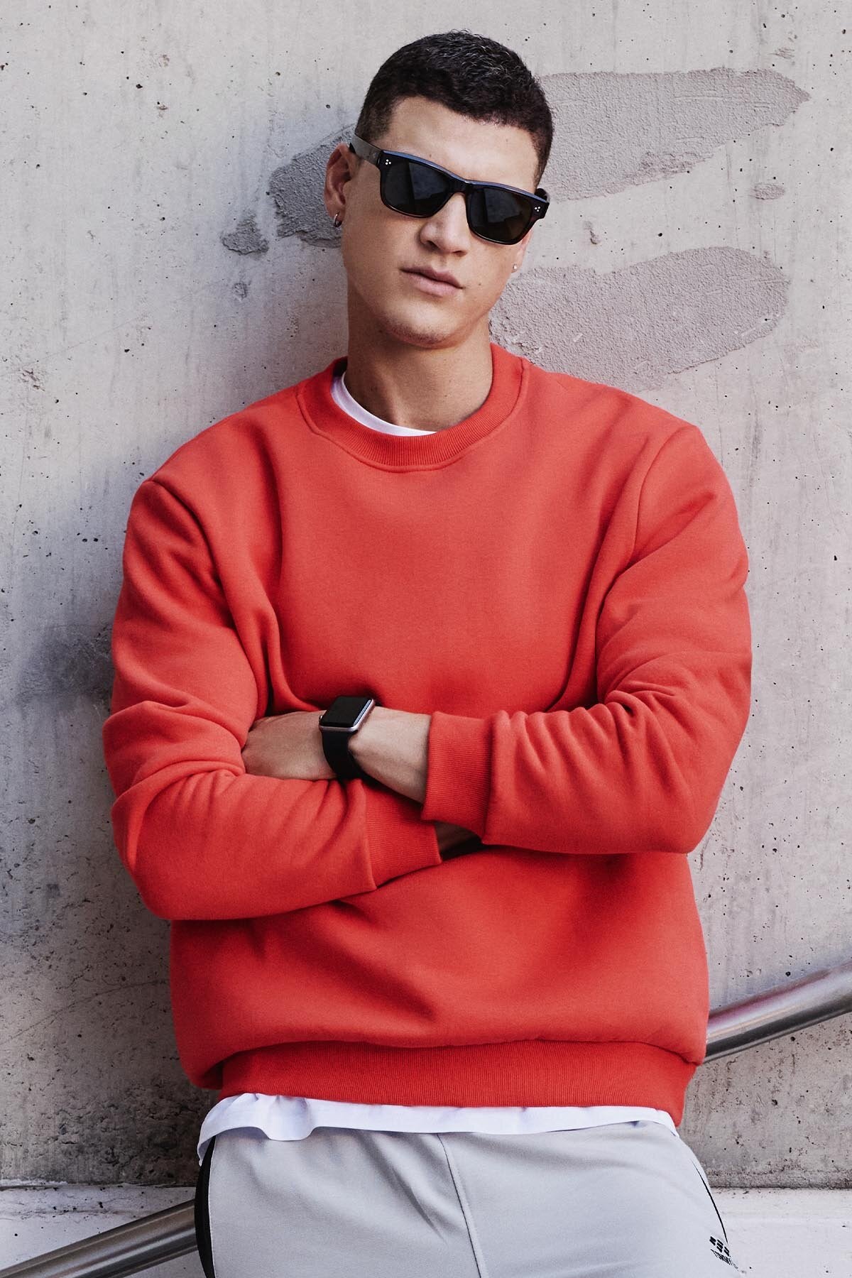 Kırmızı Basic O Yaka Rahat Form Erkek Sweatshirt - 88053