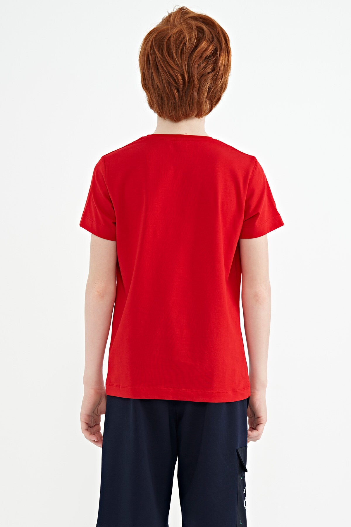 Kırmızı Baskı Detaylı Standart Kalıp O Yaka Erkek Çocuk T-Shirt - 11133