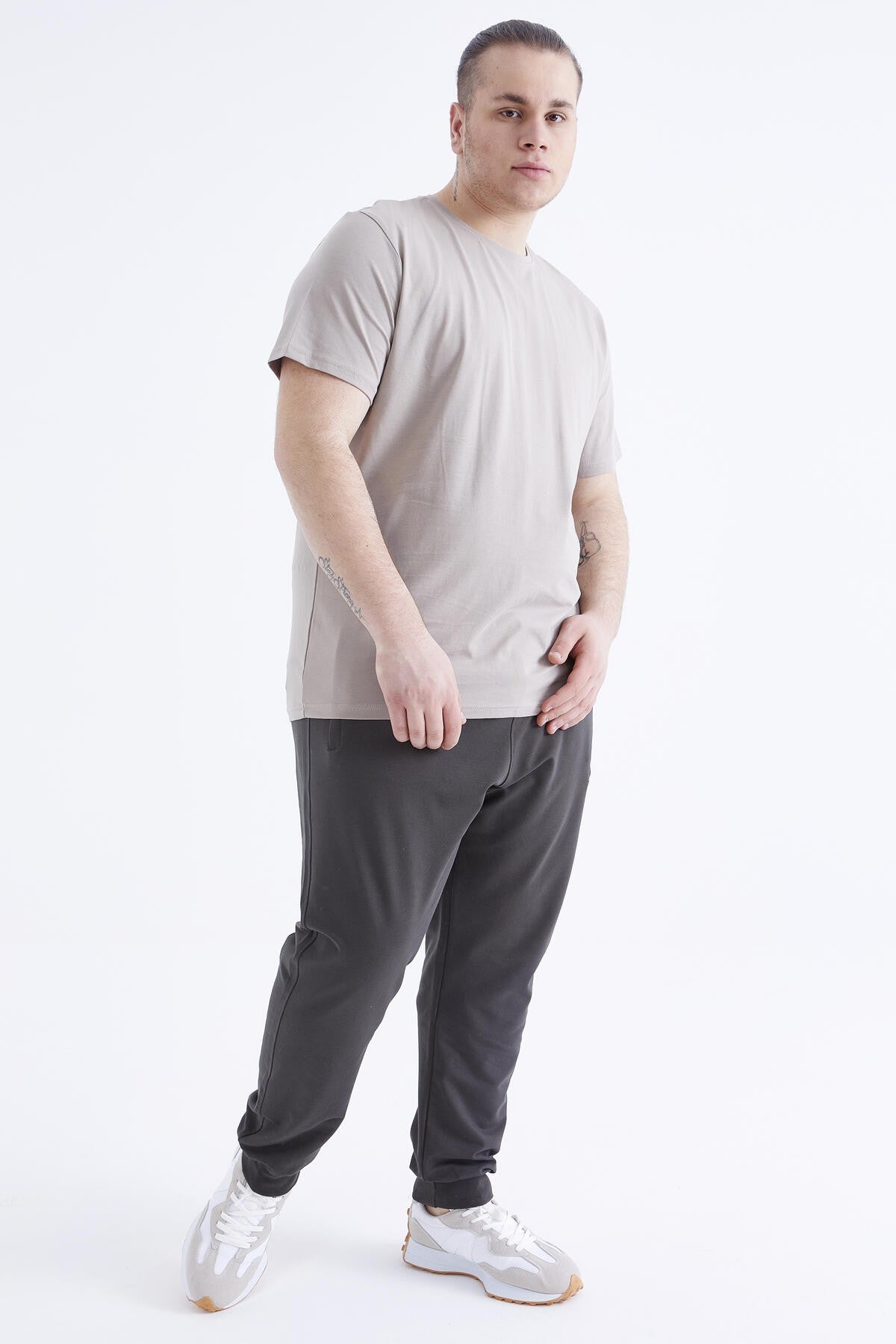 Koyu Bej Basic Kısa Kol O Yaka Büyük Beden Erkek T-Shirt - 88072