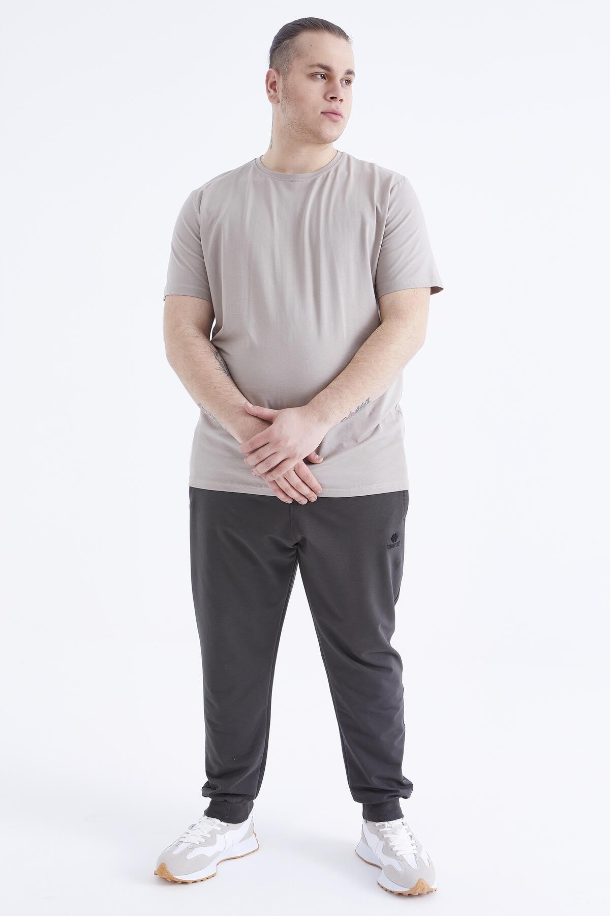 Koyu Bej Basic Kısa Kol O Yaka Büyük Beden Erkek T-Shirt - 88072