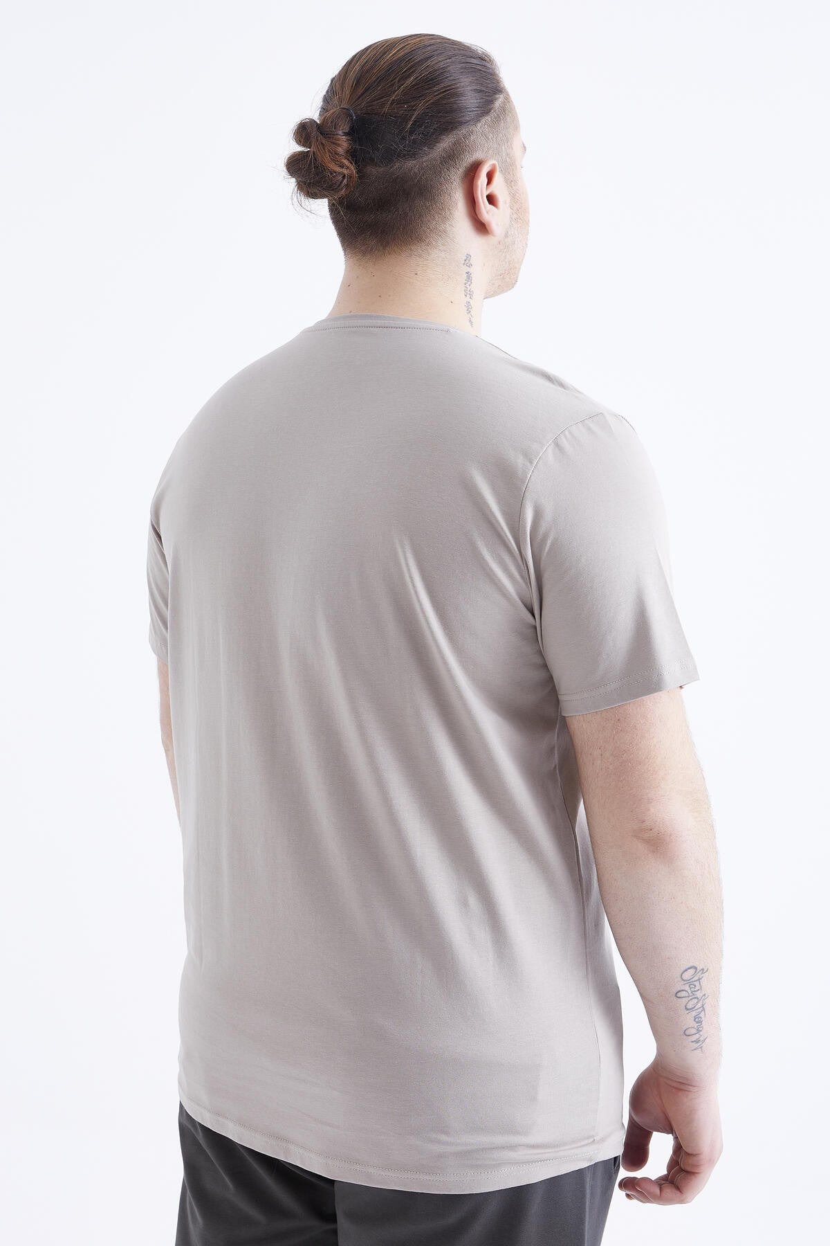 Koyu Bej Basic Kısa Kol O Yaka Büyük Beden Erkek T-Shirt - 88072
