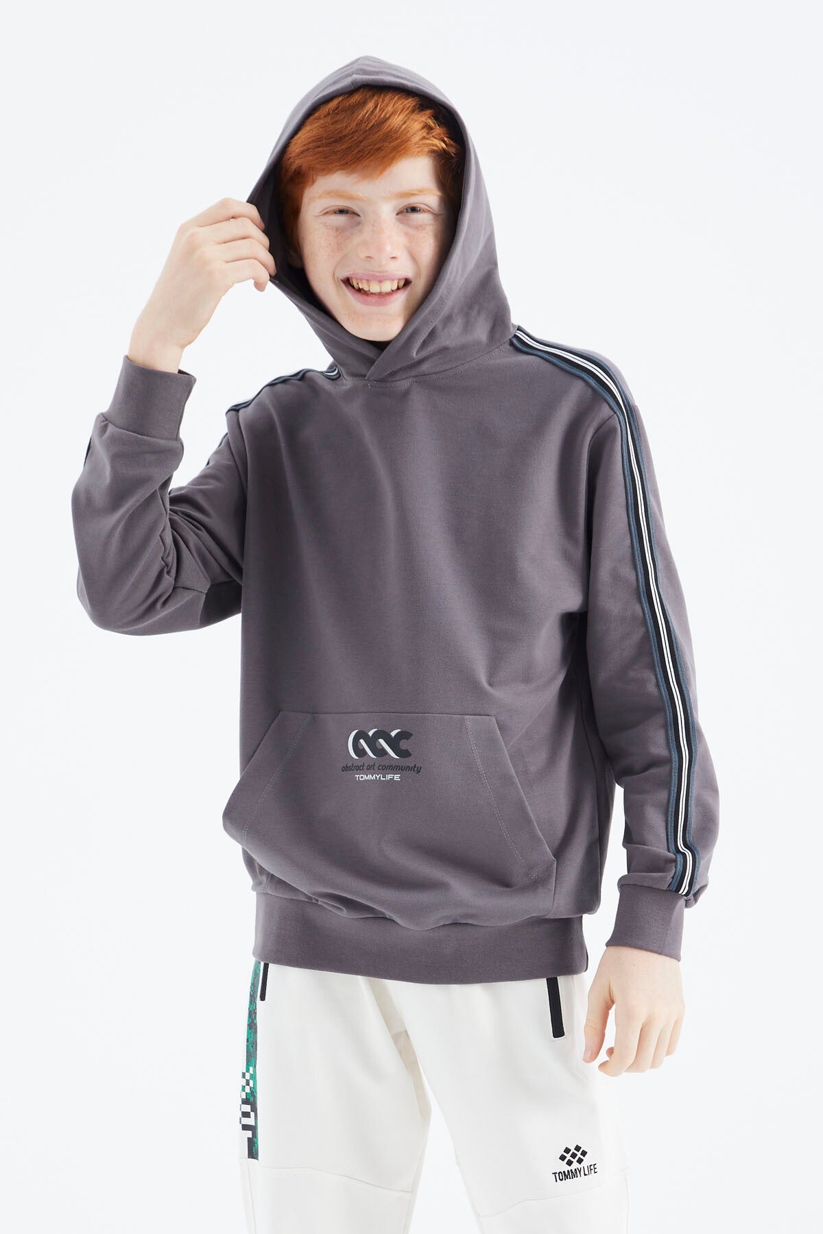 Koyu Gri Kanguru Cepli Erkek Çocuk Sweatshirt - 11176