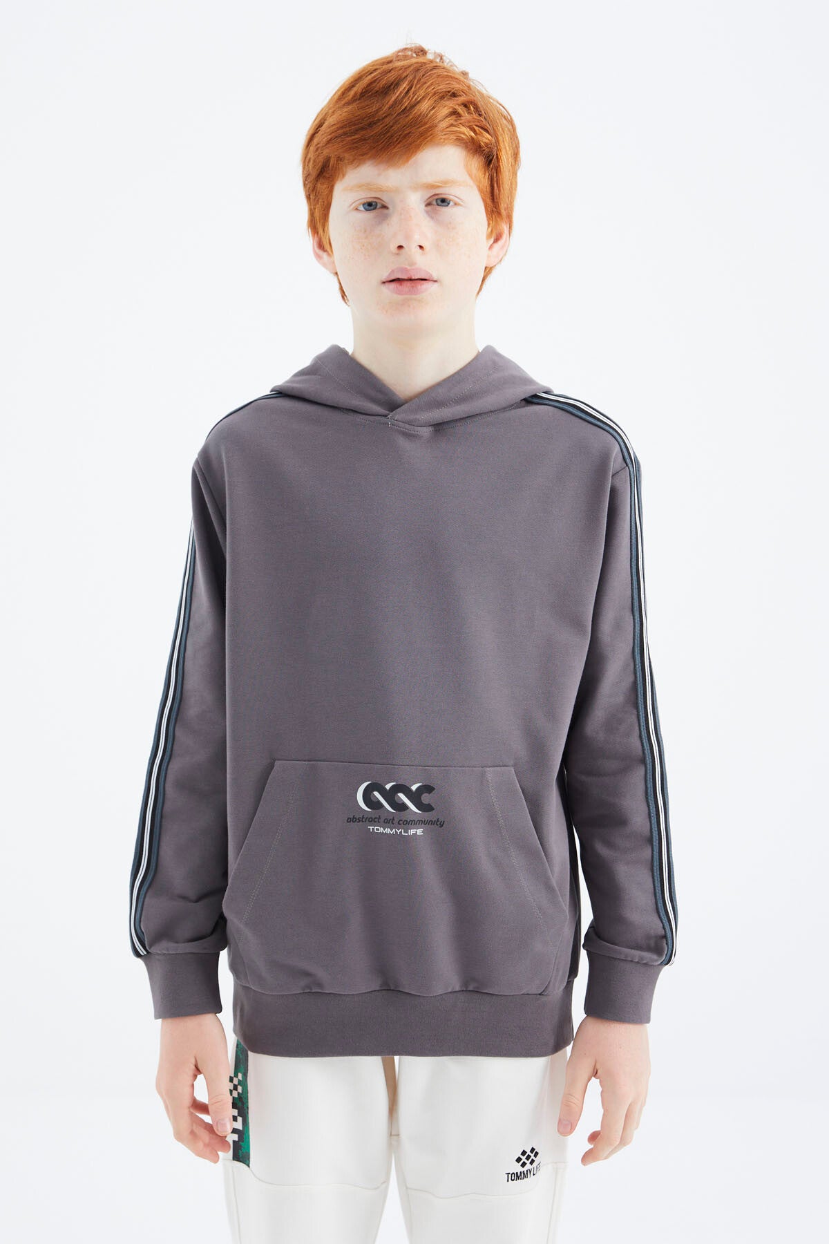 Koyu Gri Kanguru Cepli Erkek Çocuk Sweatshirt - 11176