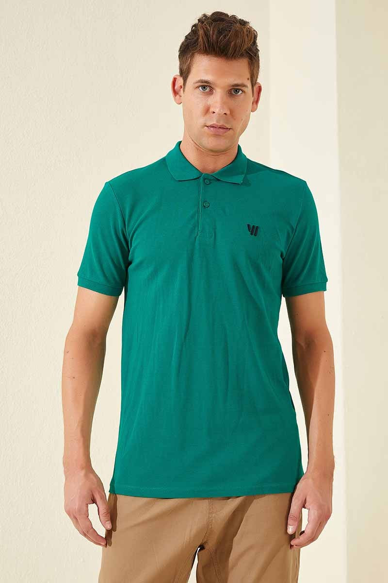 Koyu Yeşil Standart Kalıp Basic Polo Yaka Erkek T-Shirt - 87768