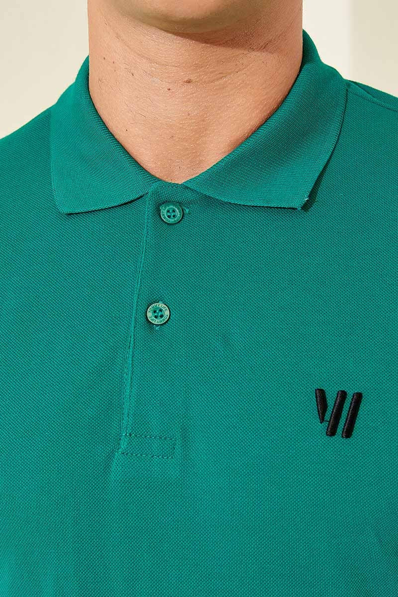 Koyu Yeşil Standart Kalıp Basic Polo Yaka Erkek T-Shirt - 87768