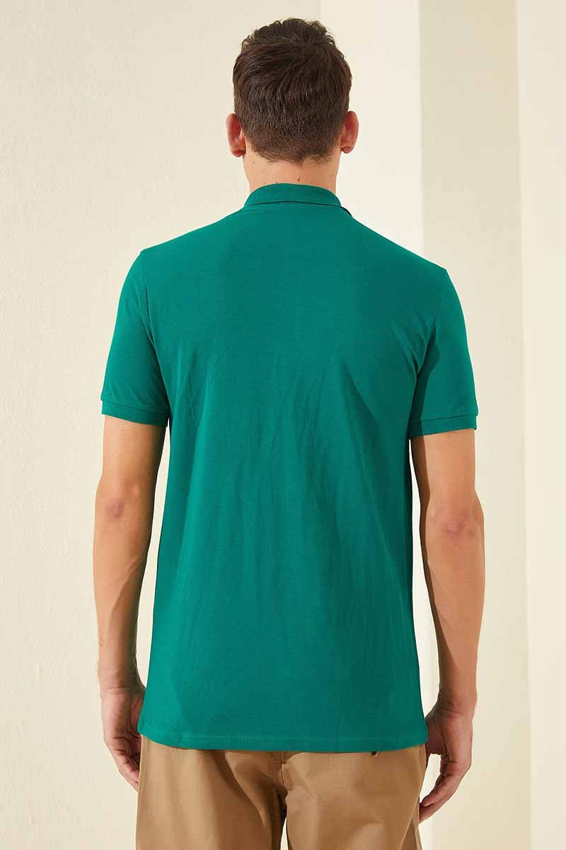 Koyu Yeşil Standart Kalıp Basic Polo Yaka Erkek T-Shirt - 87768
