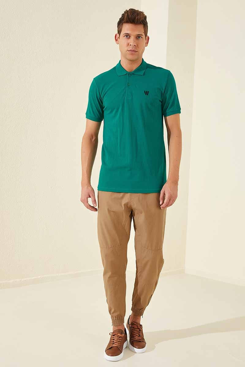 Koyu Yeşil Standart Kalıp Basic Polo Yaka Erkek T-Shirt - 87768